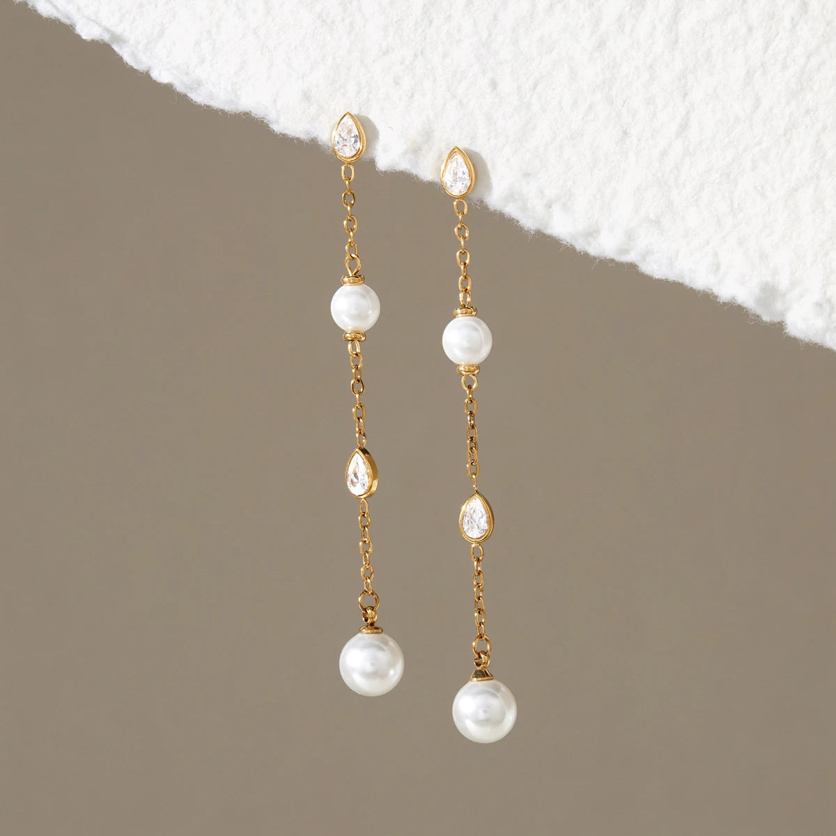 KIKA Water Drop Zircon Imitation Pearl Earrings For Women 18K Gold PVD Plated Stainless Steel Tassel Earrings Fashion Jewelry