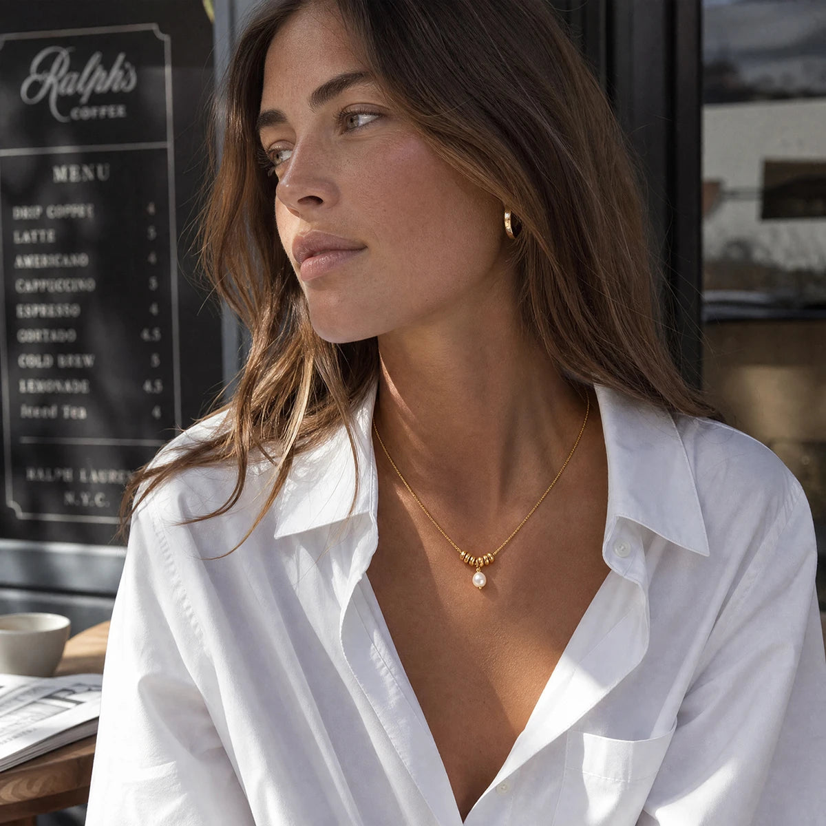 KIKA Elegant Freshwater Pearl Pendant Necklace PVD Gold Plated Stainless Steel 316L