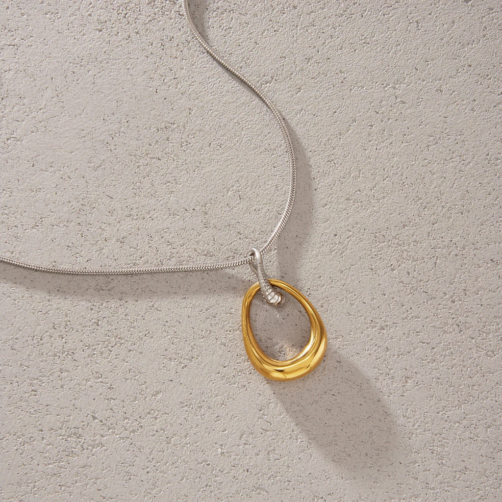 Kika Hollow Water Drop Pendant Necklace Minimalist 18K Gold PVD Plated Stainless Steel 316L