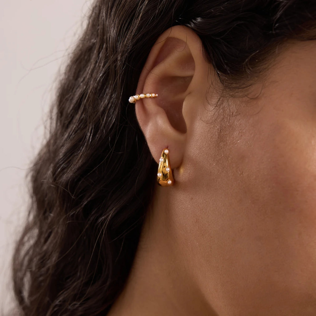 KIKA Elegant Resin Pearl Non-piercing Ear Clips  18K Gold PVD Plated Stainless Steel 316L