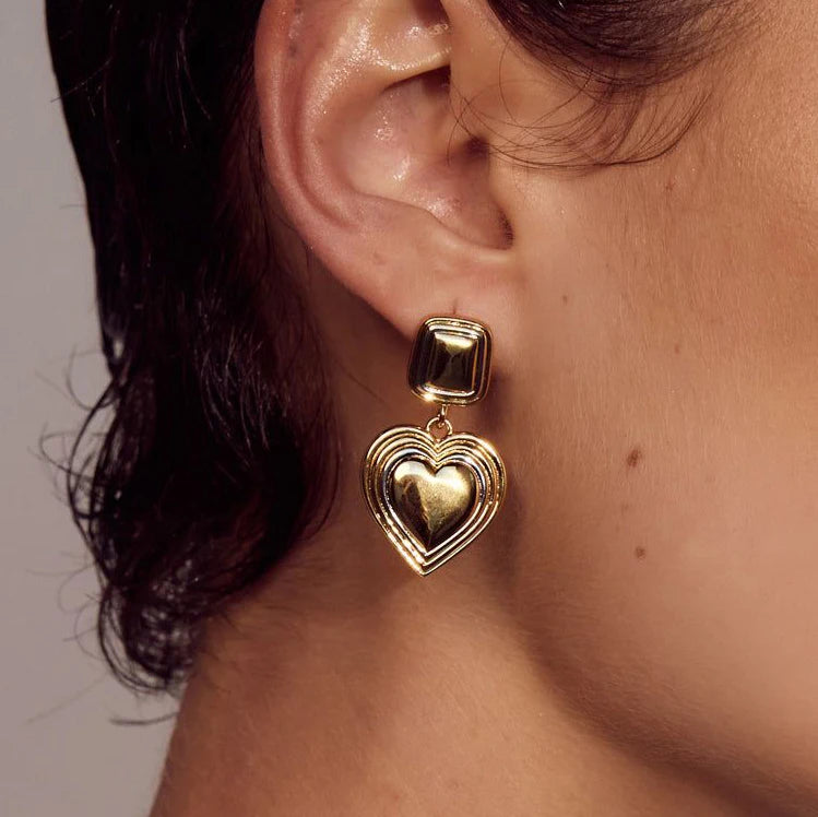 Kika Fashion Two Tone Heard Drop Earrings