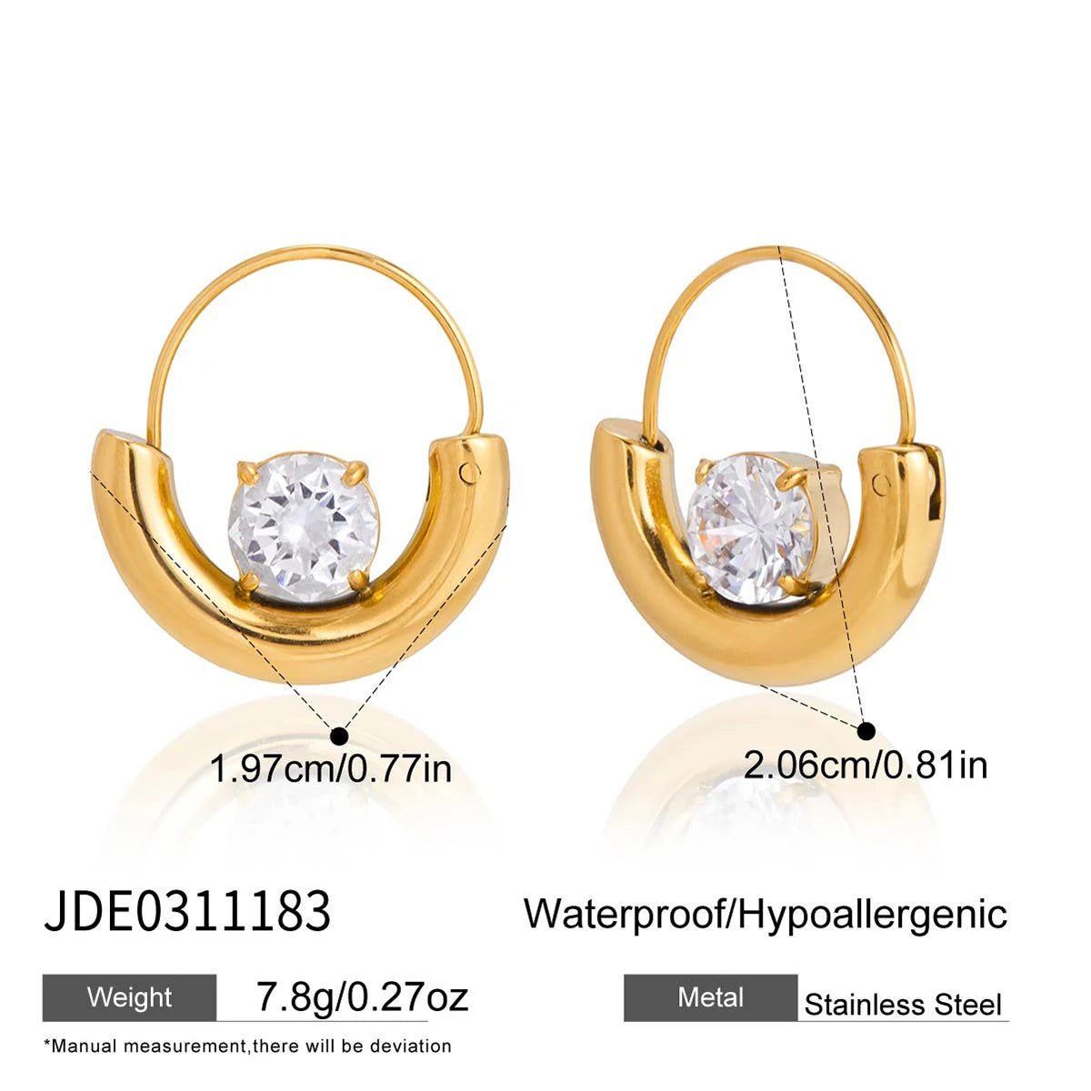 Kika Simple Classic Round White Zircon U-shape Hoop Earrings