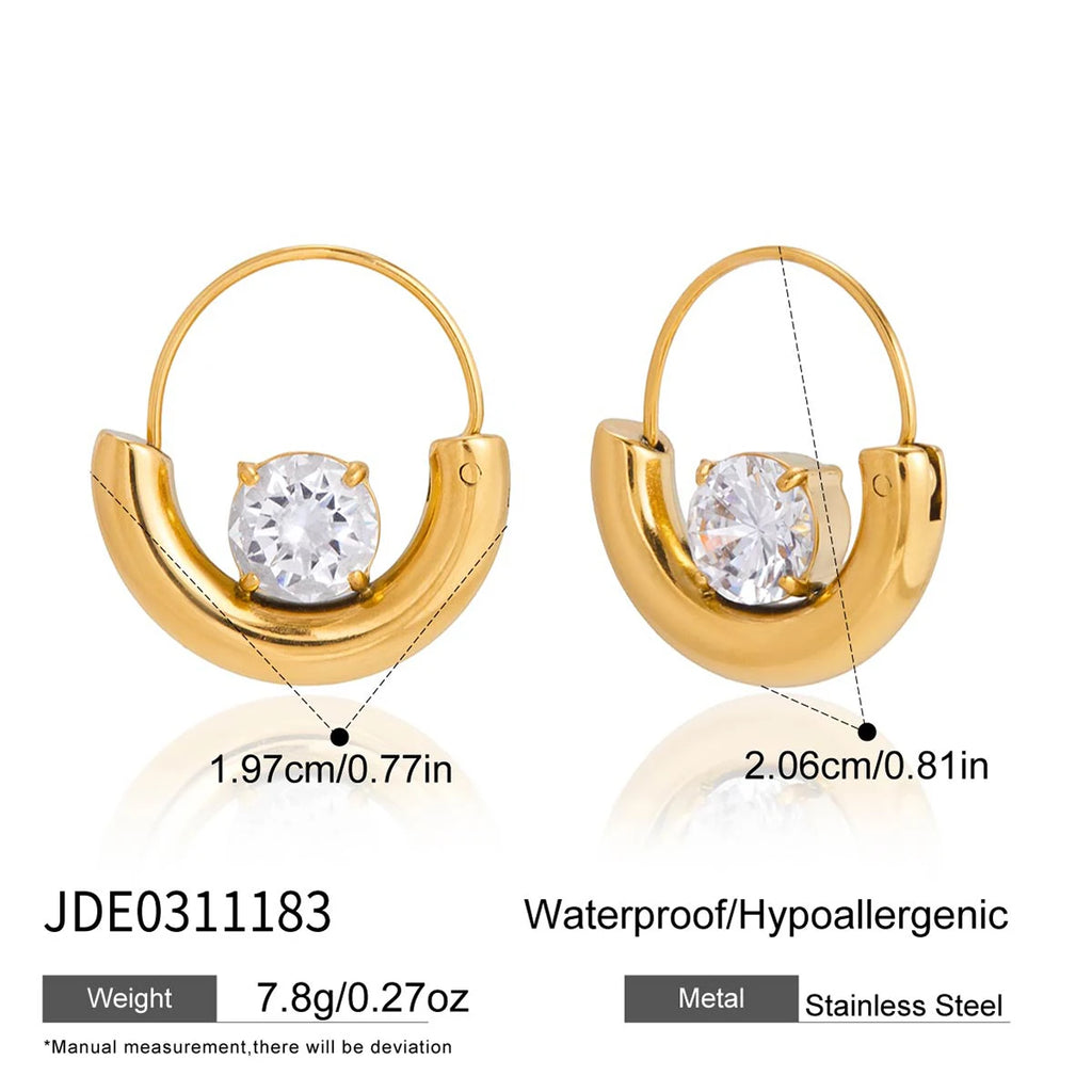 Circular Big White Zircon Hoop Earring