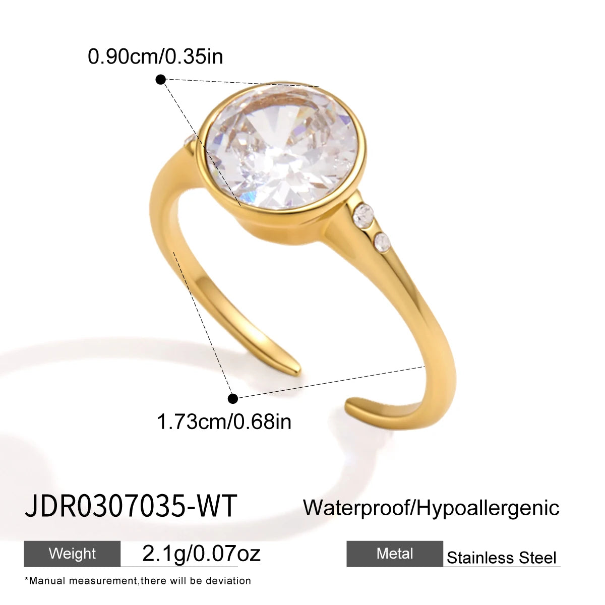 KIKA Delicate Geometric Zircon Open Rings For Women Minimalist 18K Gold PVD Plated Stainless Steel Rings Fashion Jewelry Gift