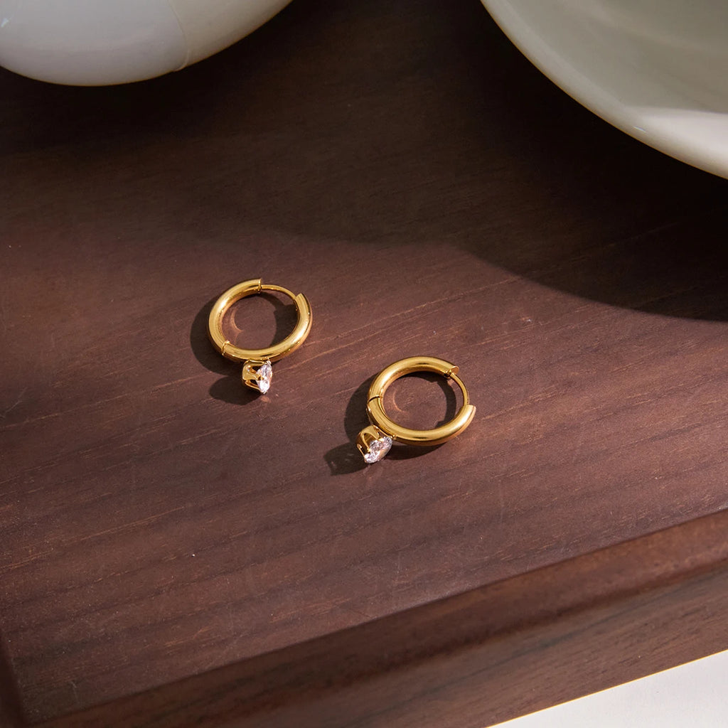 Kika Linear Circle Hoop Earring With White Zircon
