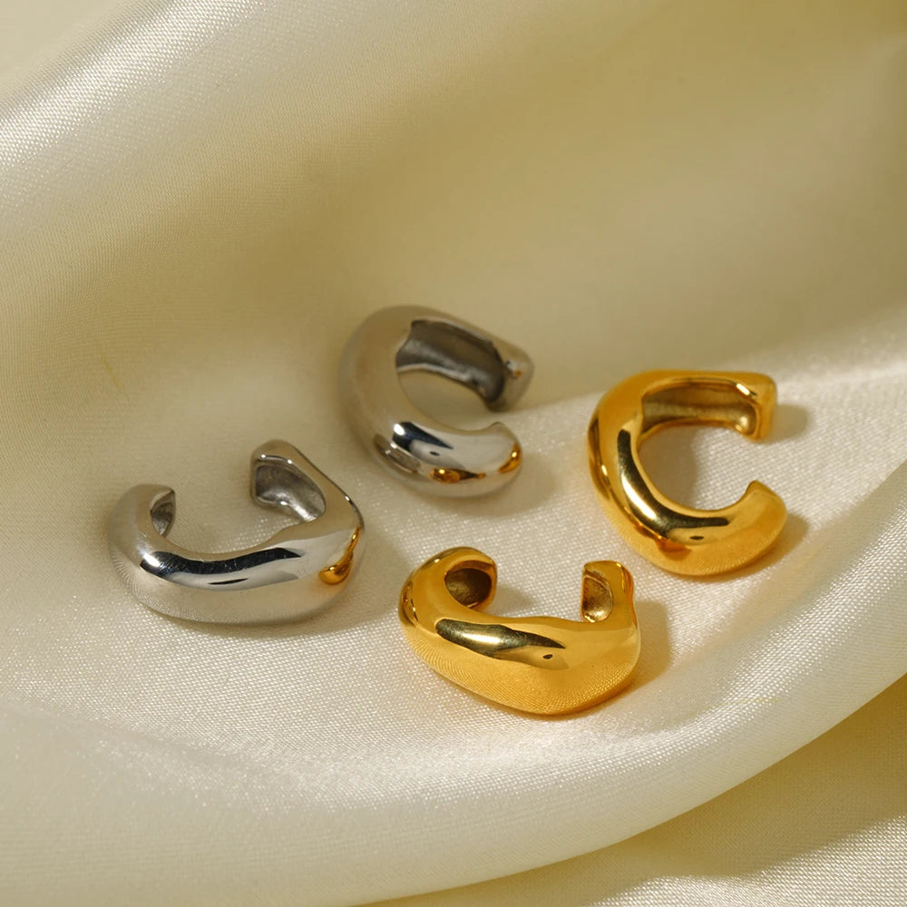 KIKA Stainless Steel 316L Punk Hip Hop Ear Clip Round Geometric Hoop Earrings Retro Gold Party Personalized