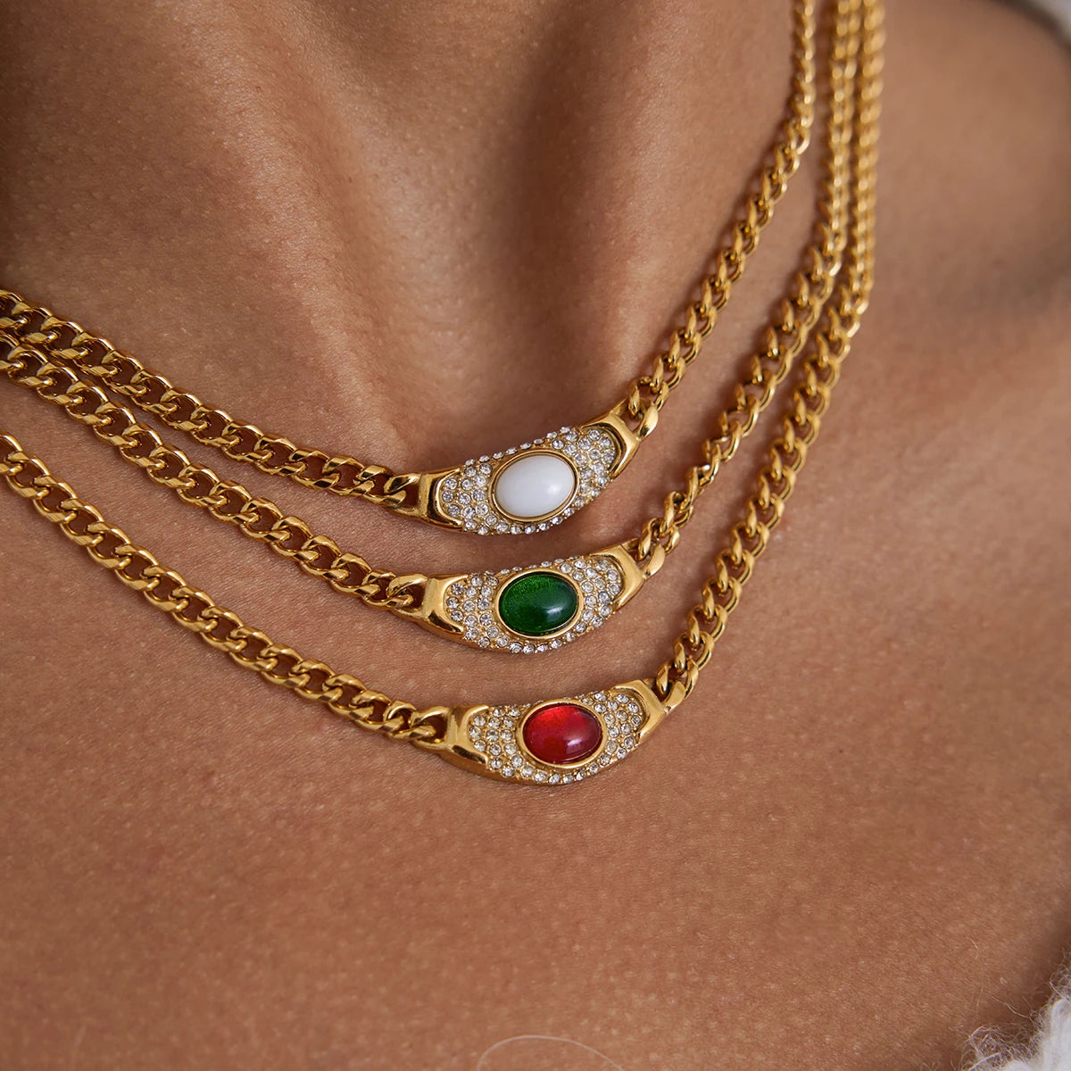 Kika Vintage Trendy 18K Gold Color Plated Inlay Rhinestone Moon Pendant Necklace