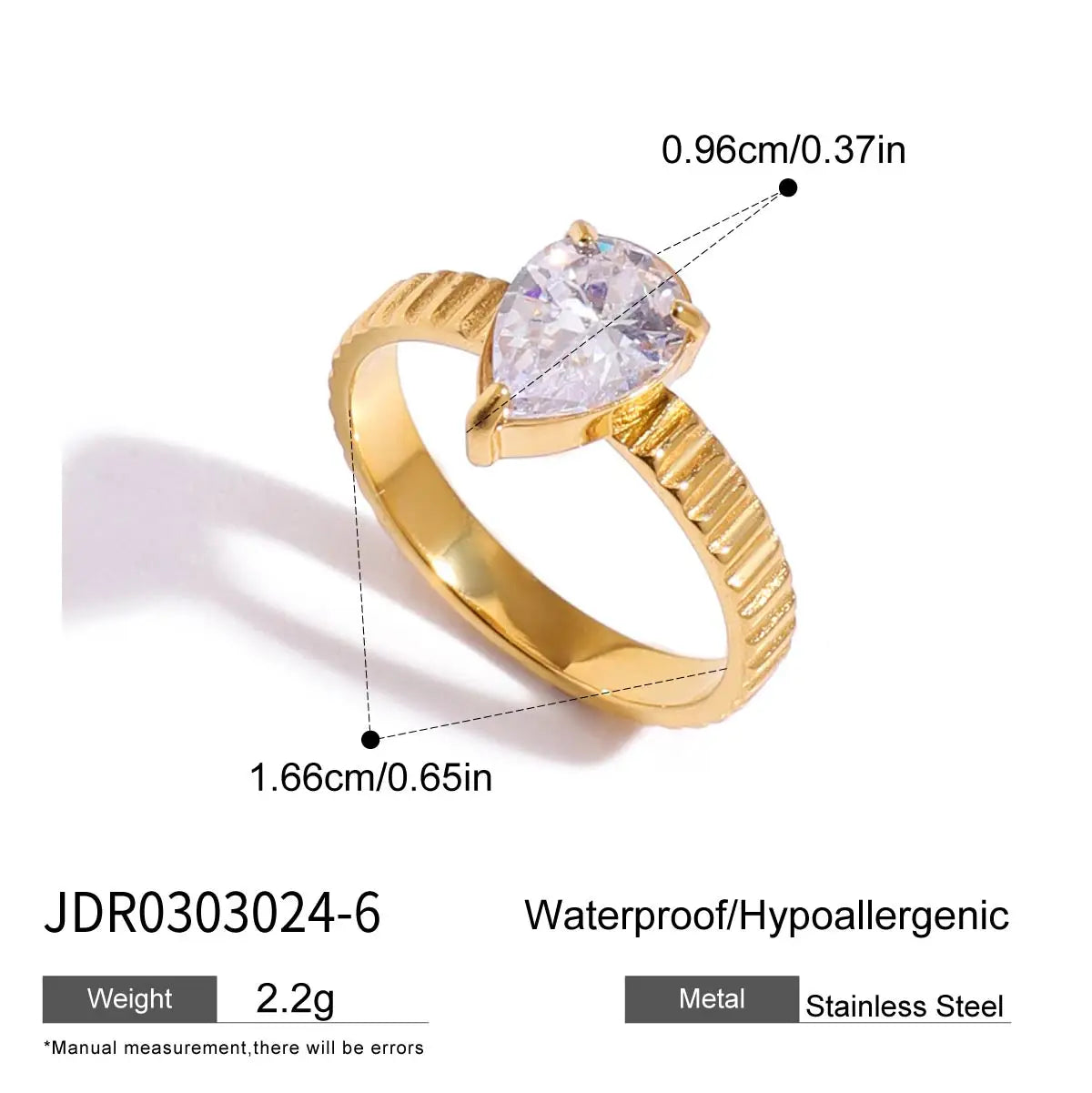 KIKA Minimalist 18K Gold Color PVD Plated Stainless Steel 316L Geometric Zircon Flower Ring Stackable Texture Ring
