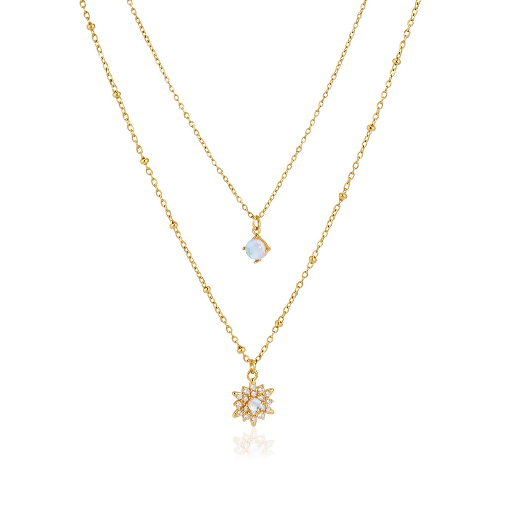 KIKA Moonstone Crystal Star Necklace Earrings  Gold PVD Plated Stainless Steel 316L