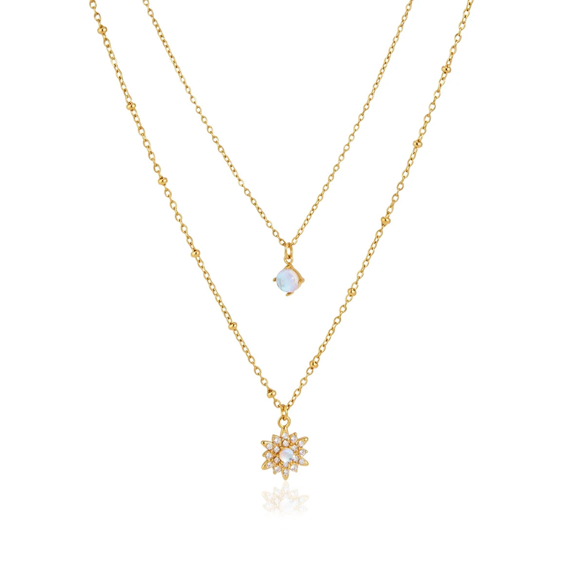 KIKA Moonstone Crystal Star Necklace Earrings  Gold PVD Plated Stainless Steel 316L