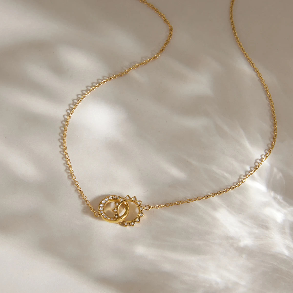 Kika Delicate Crystal Circle Sun Pendant Necklace