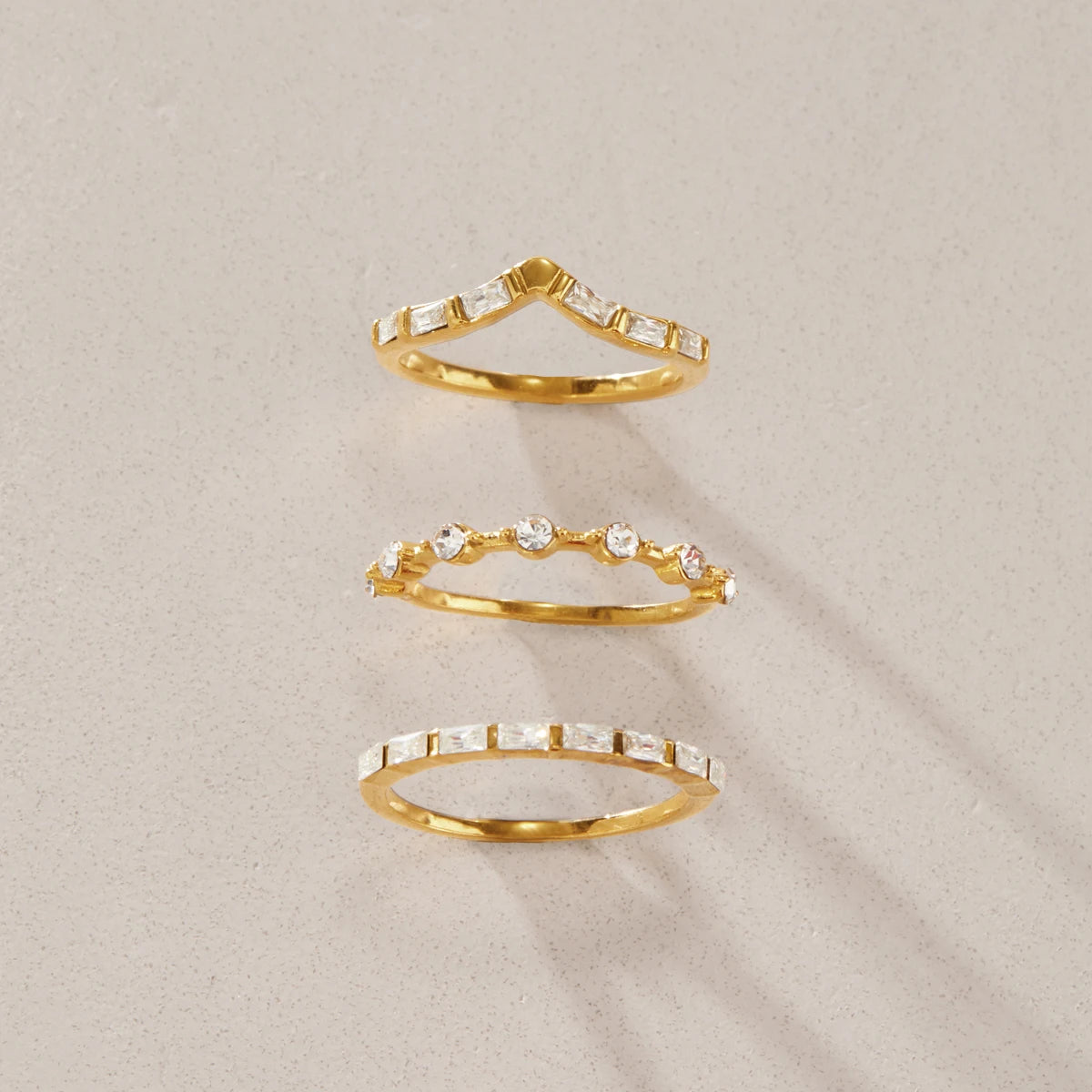 KIKA Delicate Crystal Zircon Stackable Rings 18K Gold PVD Plated Stainless Steel 316L