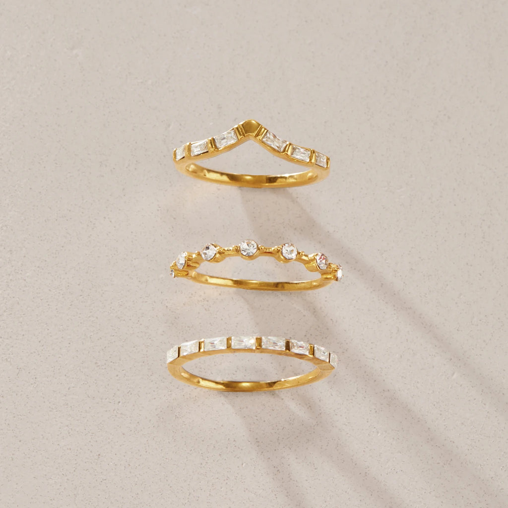 KIKA Delicate Crystal Zircon Stackable Rings 18K Gold PVD Plated Stainless Steel 316L