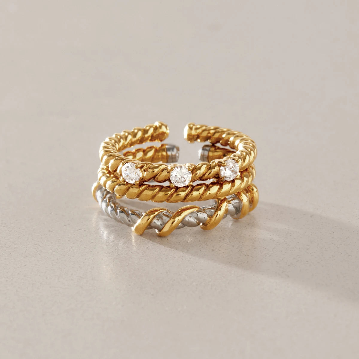 KIKA Classic Mixed Color Twisted Open Rings For Women Minimalist 18K Gold Plated Stainless Steel 316L