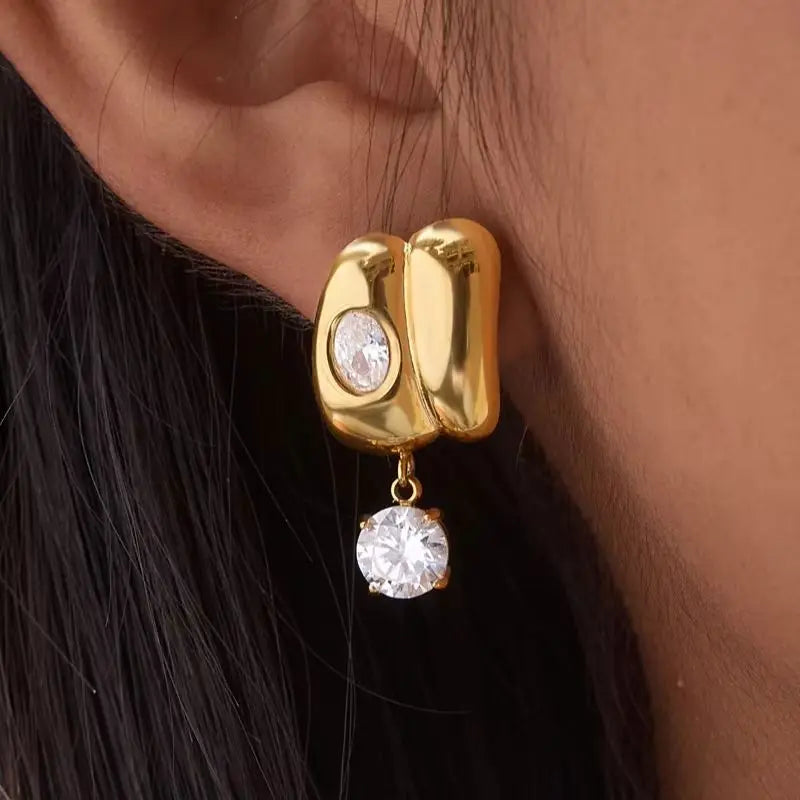 KIKA Classic Round Zircon Drop Earrings  18K Gold PVD Plated Stainless Steel 316L