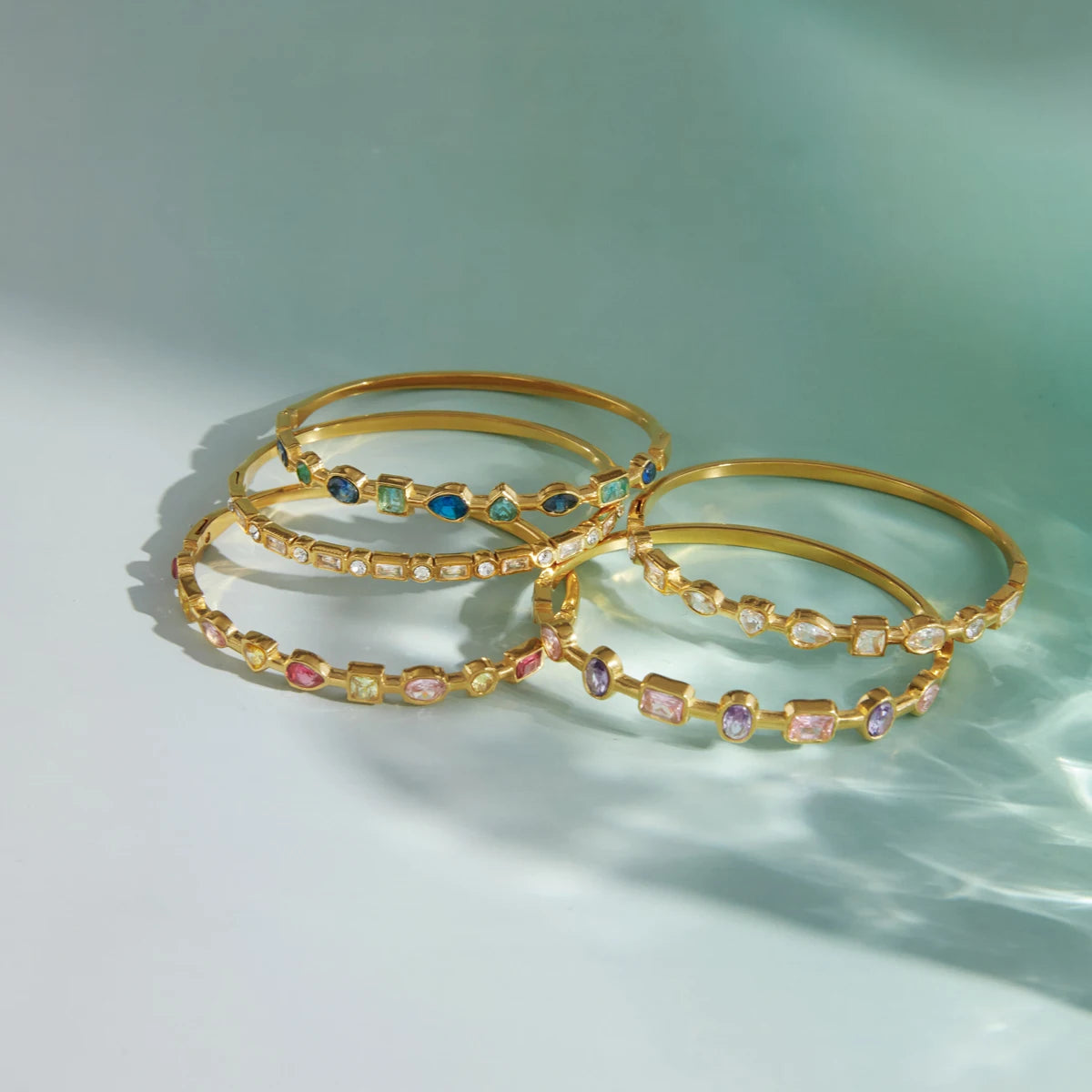 Kika Delicate Blue Pink Geometric Shape Splicing Colored Zircons  Bracelet