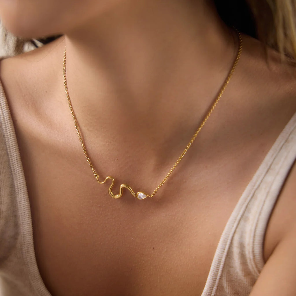 Kika Water Drop Zircon Snake Shape Pendant Necklace