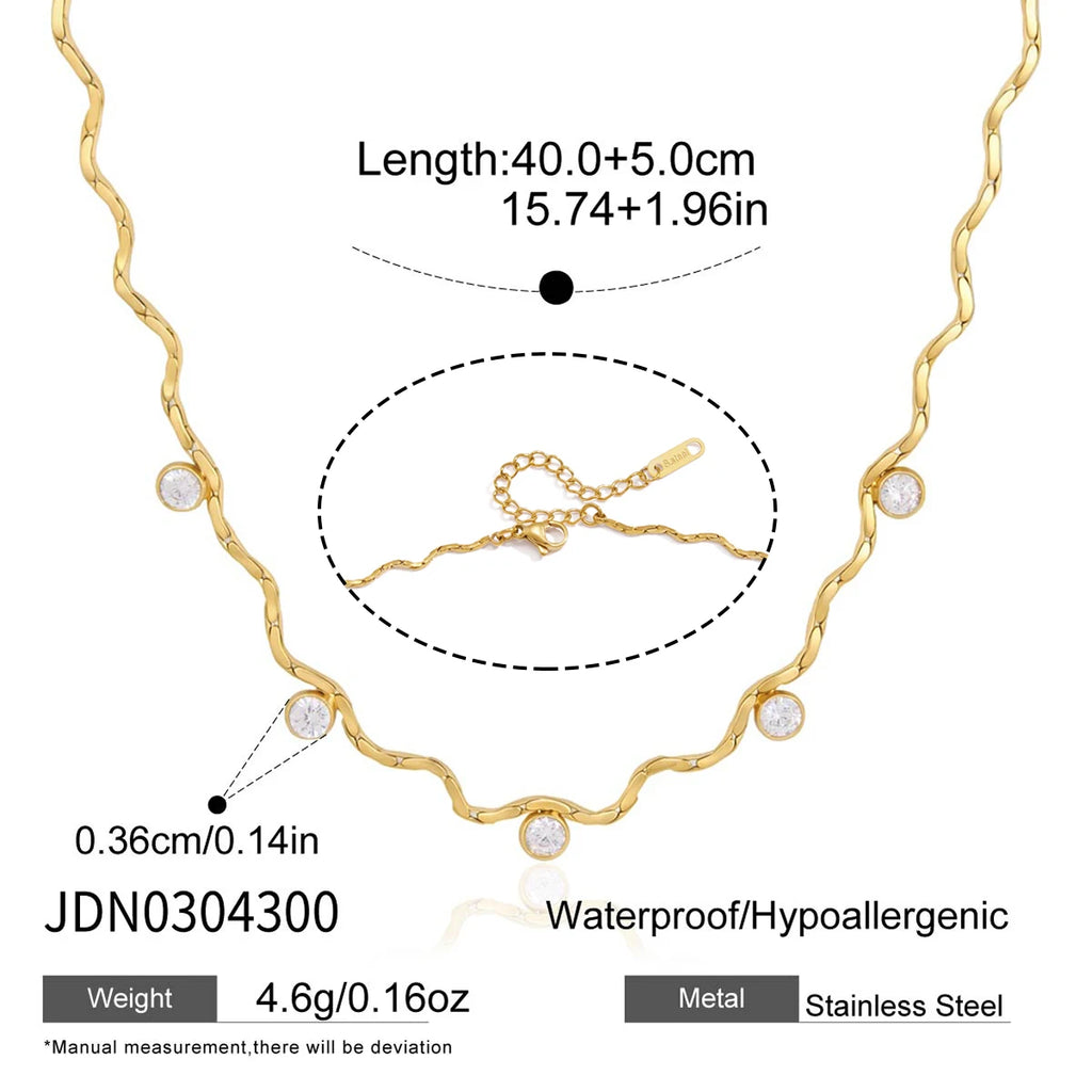 Kika Delicate Tiny Zircon Wave Shape Chain Necklace