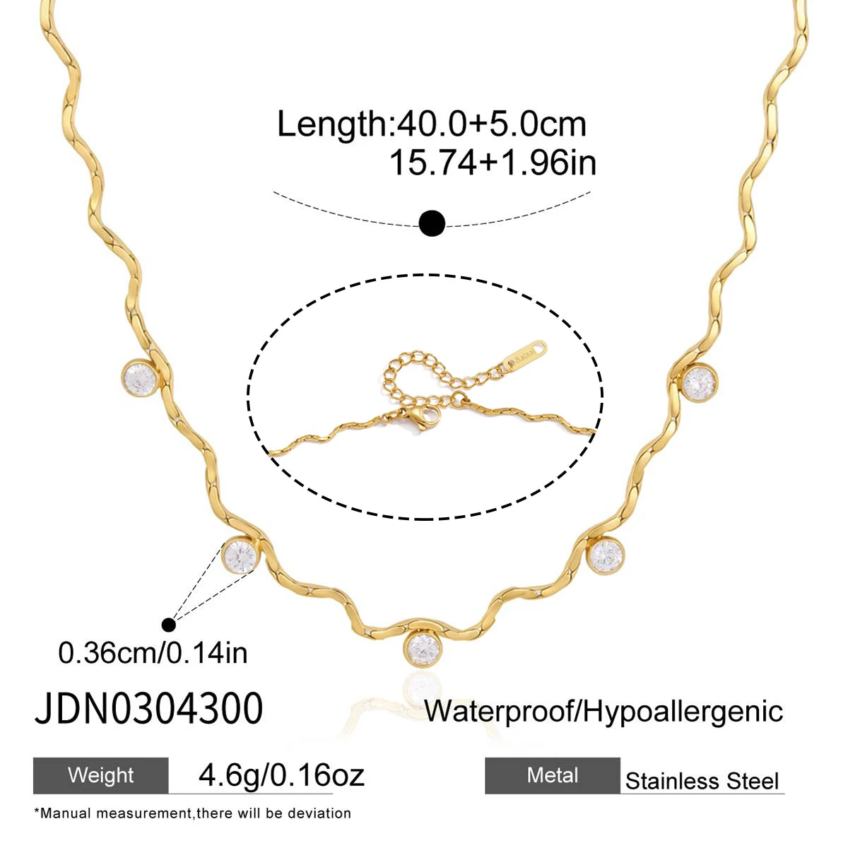 Kika Delicate Tiny Zircon Wave Shape Chain Necklace