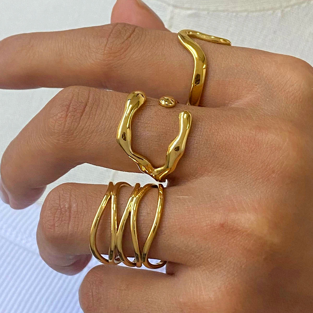 KIKA Fashion  Irregular Texture Set Ring Opening Adjustable PVD Plated Stainless Steel 316L
