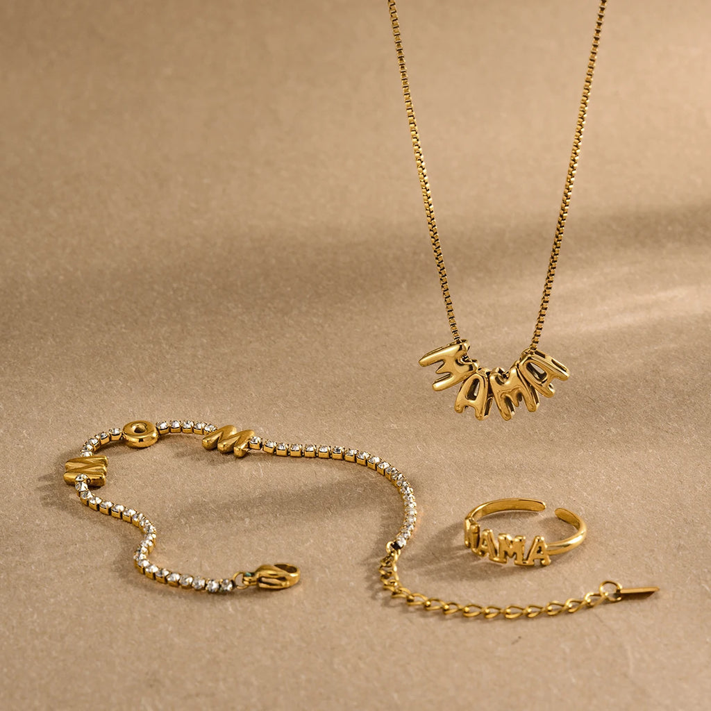 Kika Delicate Gold Color Bubble Letter Mama Mother'S Day Necklace ñ