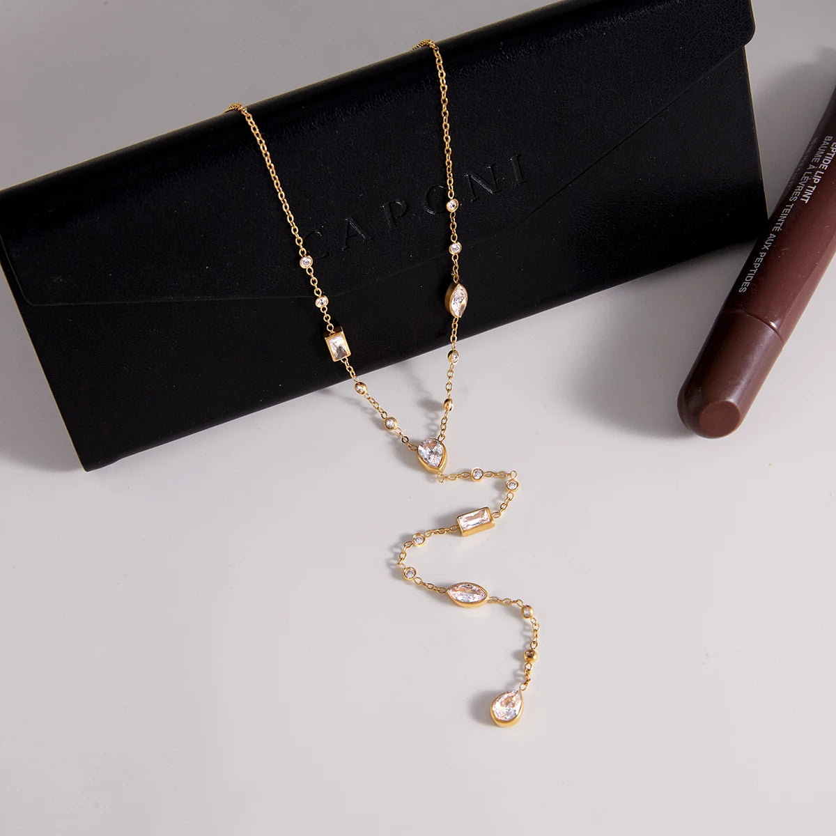 Kika Water Droplet Zircon Y-Shaped Chain O-Chain Necklace
