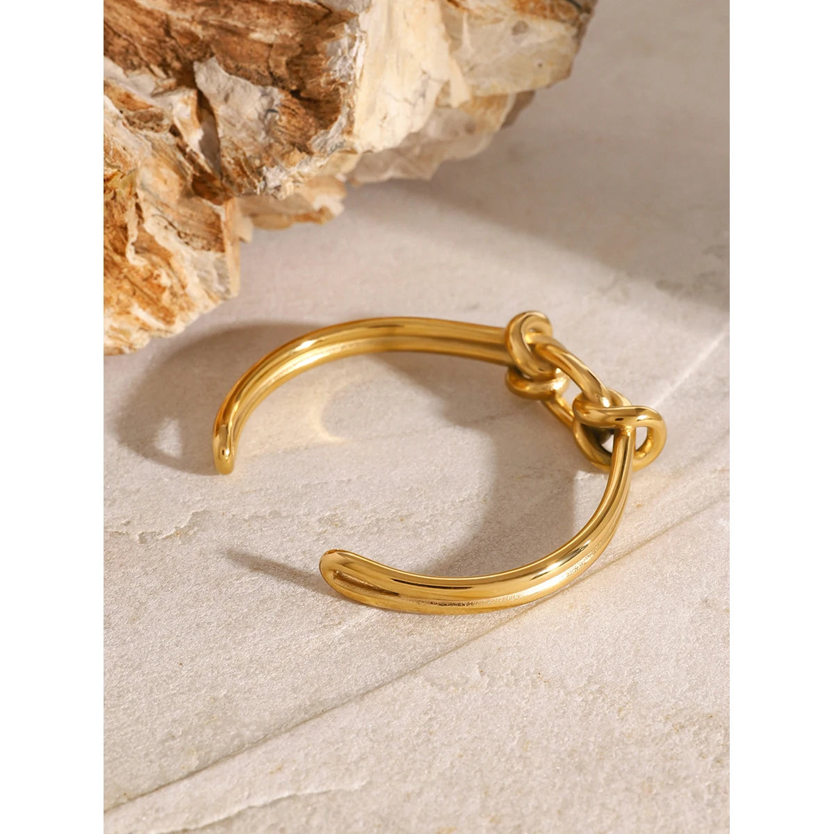 Kika Waterproof 18K Gold Color Stainless Steel Irregular Geometric Open Cuff Bracelet