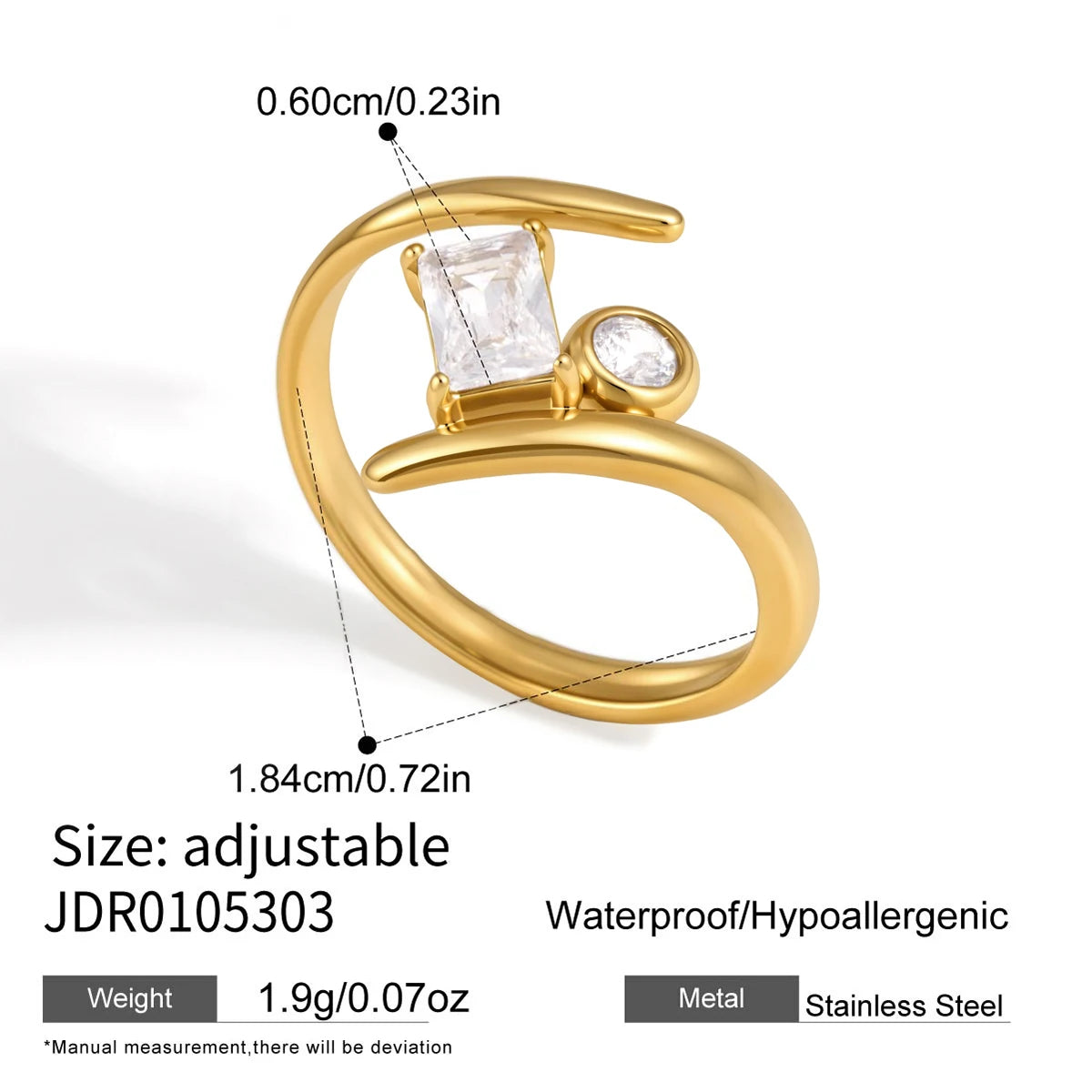KIKA Classic Geometric Zircon Open Rings  18K Gold PVD Plated Stainless Steel 316L