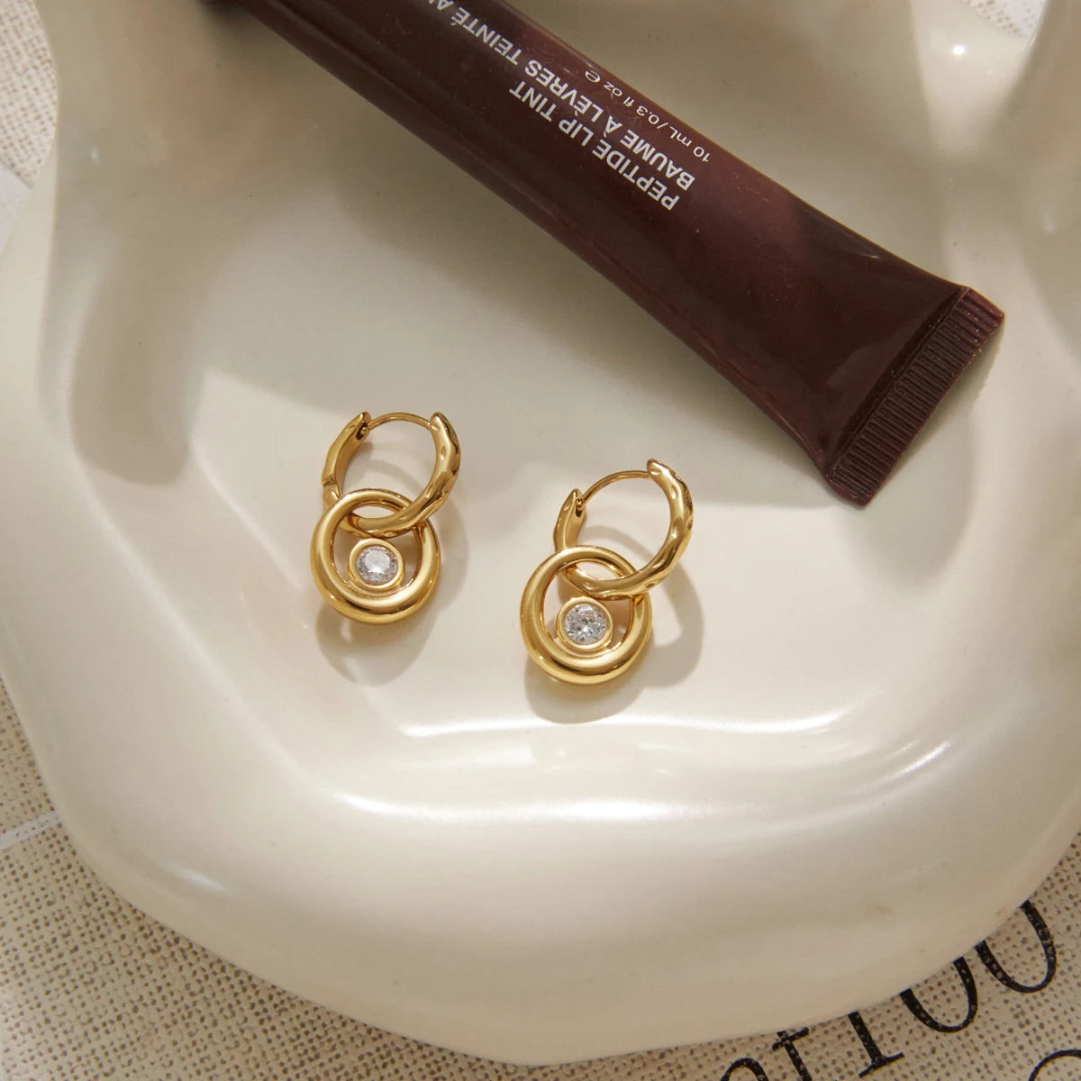 Kika Classic Round Zircon Drop Earrings Gold PVD Plated Stainless Steel 316L