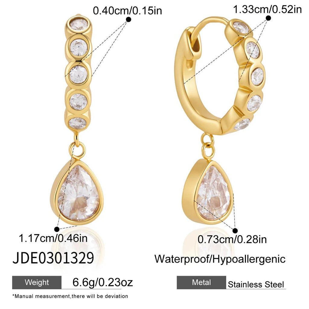KIKA Delicate Round Water Drop Zircon Earrings PVD Plated Stainless Steel 316L