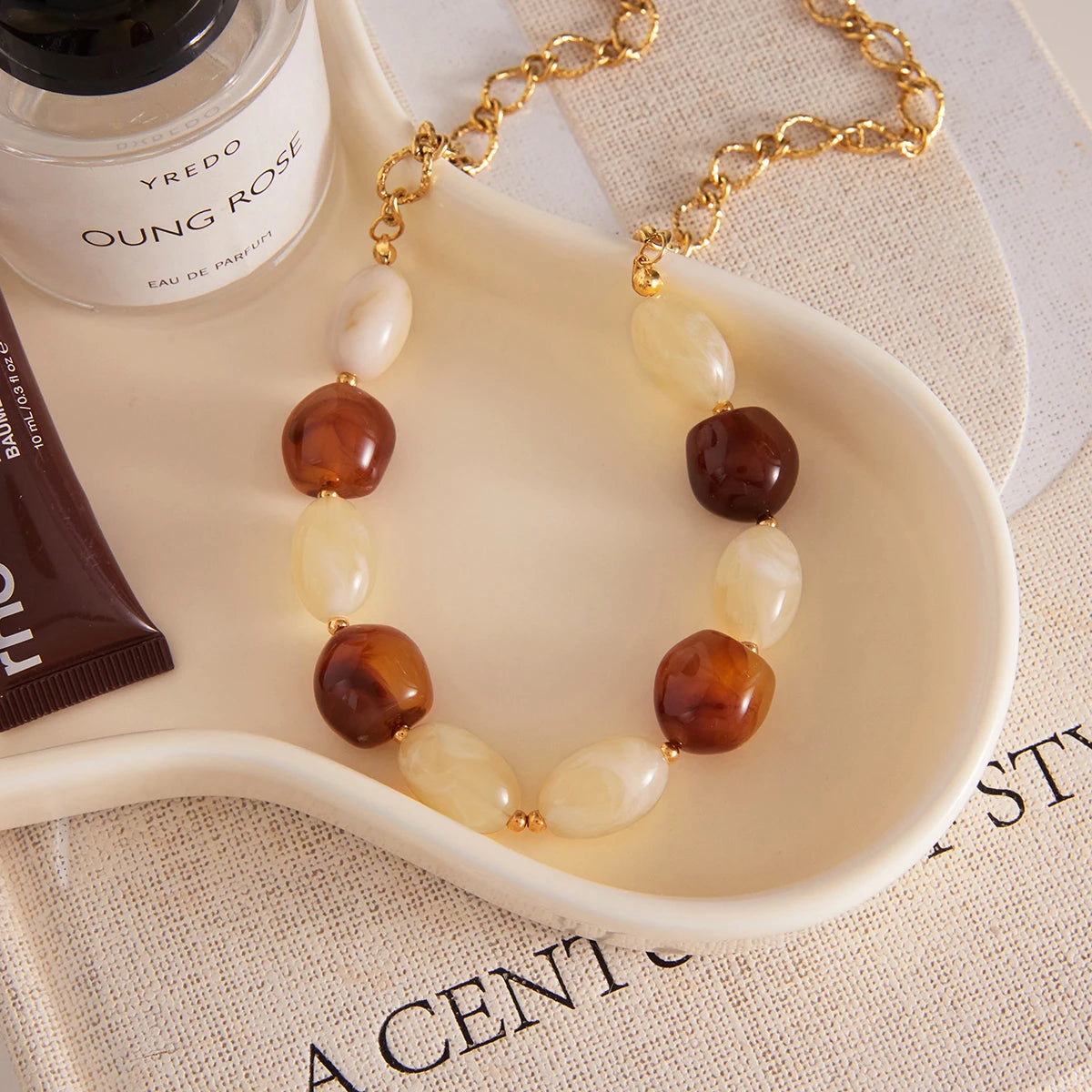 Vintage Amber White Blended Resin Necklace