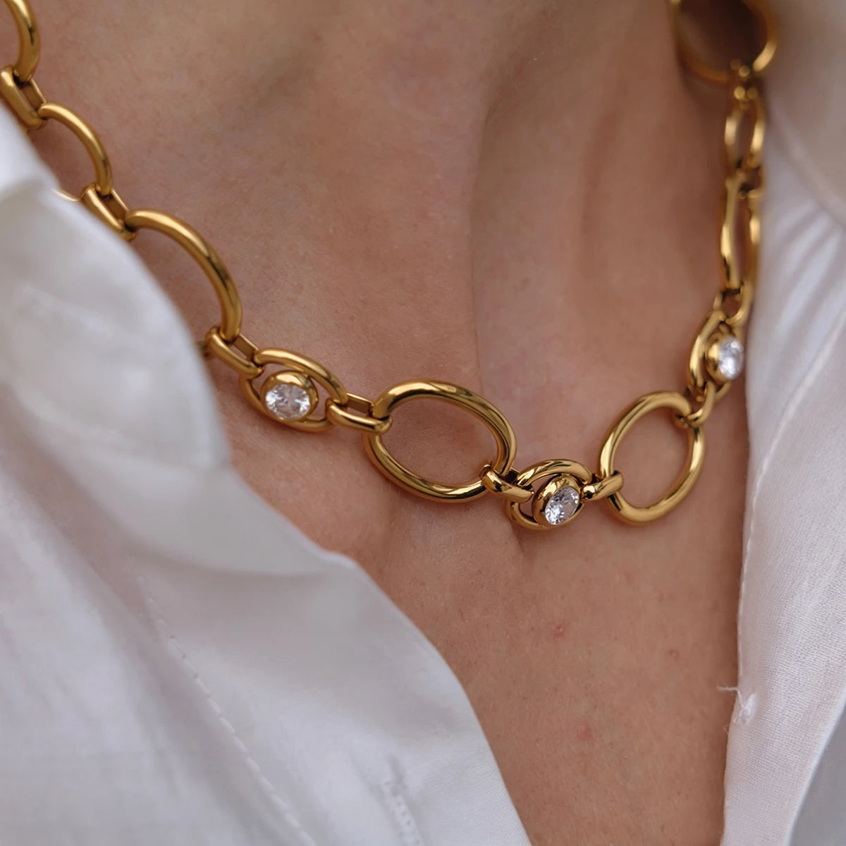 KIKA Classic Zircon Hollow Chain Necklace For Women Minimalist 18K Gold Plated Stainless Steel Necklace Fashion Jewelry Gift