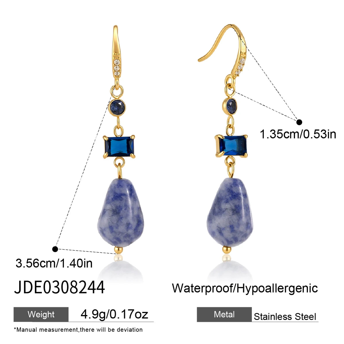 KIKA Natural Stone K9 Crystal Drop Earrings For Women Waterproof 18K Gold PVD Plated Stainless Steel Earrings Fashion Jewelry