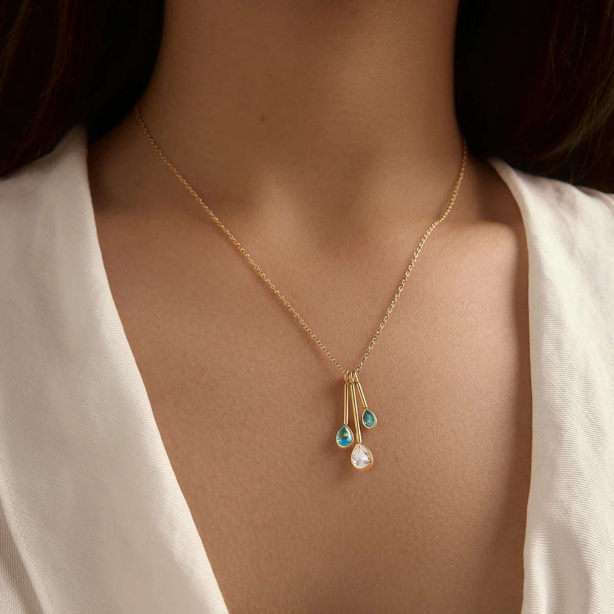 KIKA Water Drop Zircon Pendant Necklace PVD Plated Stainless Steel 316L