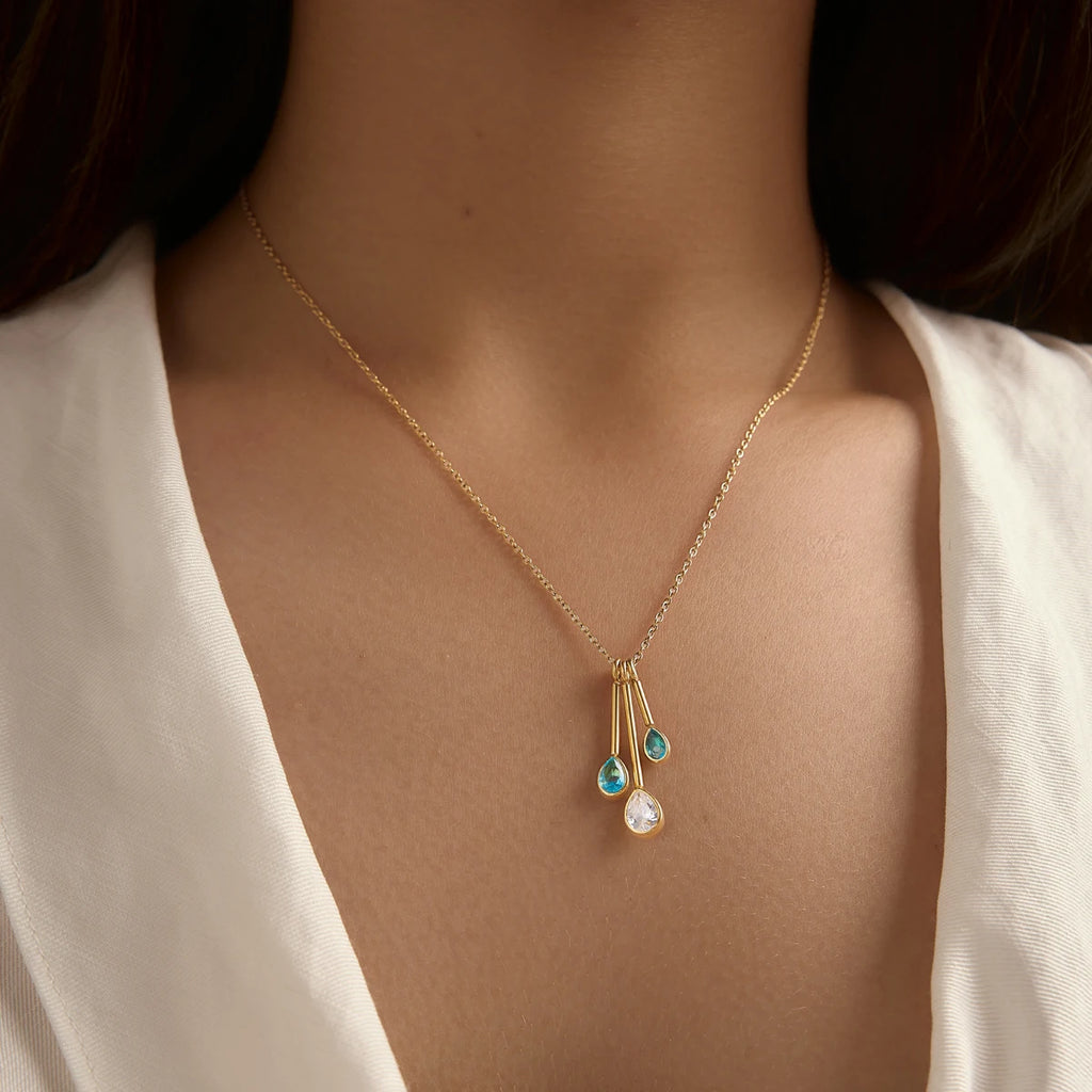 KIKA Water Drop Zircon Pendant Necklace PVD Plated Stainless Steel 316L