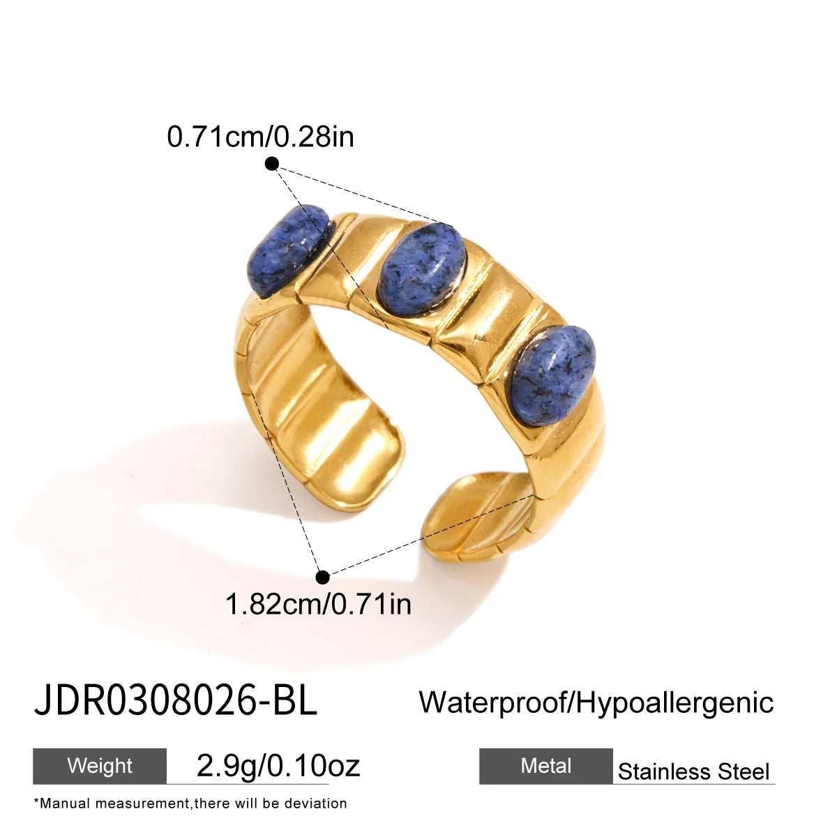 KIKA Lapis Lazuli Malachite Natural Stone Open Rings For Women 18K Gold PVD Plated Stainless Steel Rings Fashion Jewelry Gift