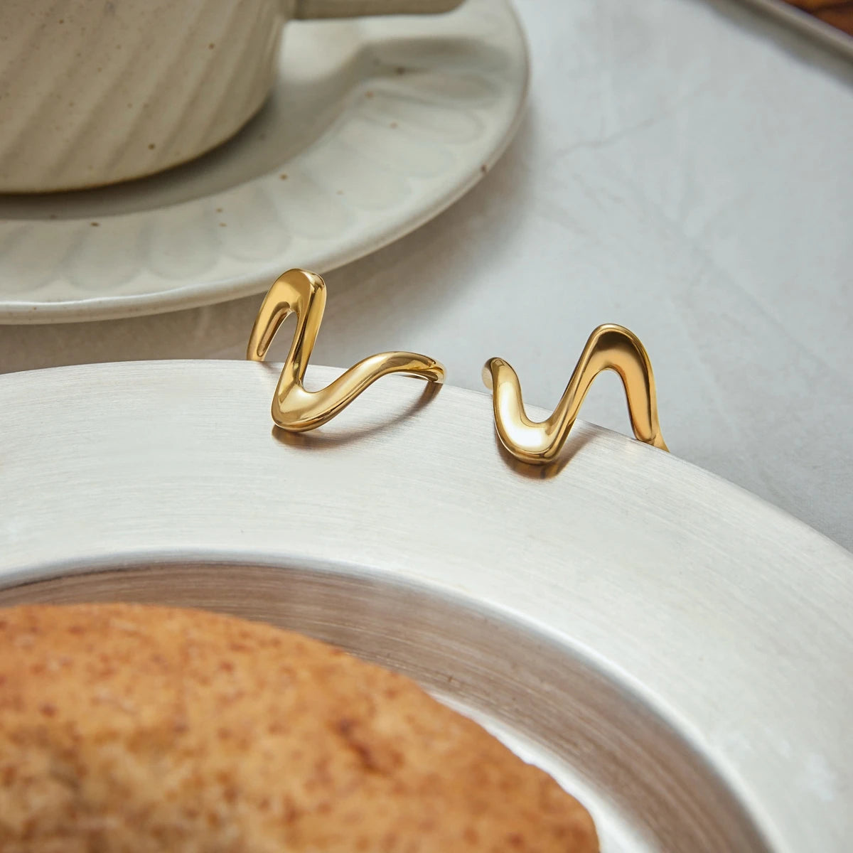 Minimalist Irregular Lines Ear Studs 18K Gold Color Plated Stainless Steel Geometric Earrings