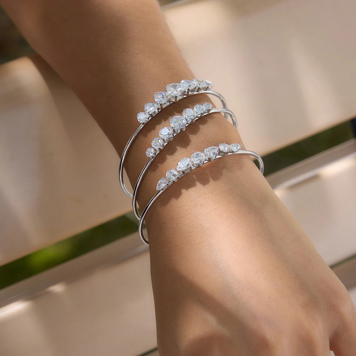 KIKA Delicate Geometric Zircon Cuff Bracelet  Stainless Steel 316L