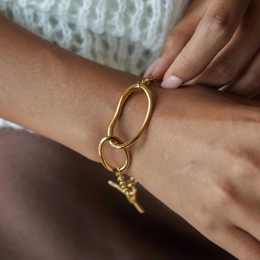 Kika Minimalist 18K Gold Color Plated Basic Chain OT Buckle Bracelets Waterproof Stainless Steel