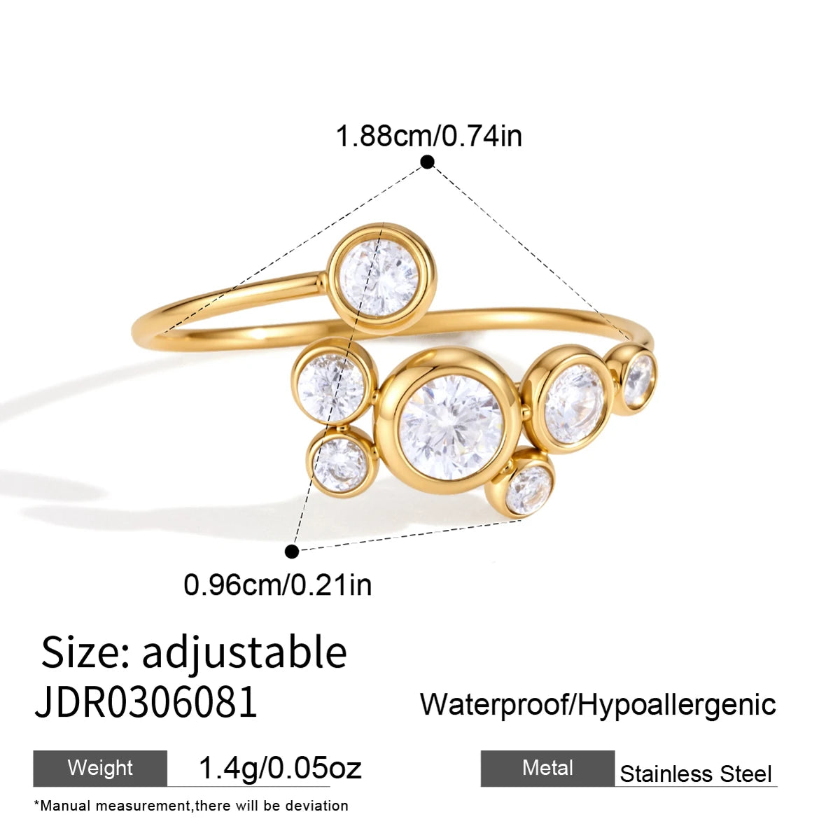 KIKA Multicolor Round Zircon Open Rings 18K Gold PVD Plated Stainless Steel 316L