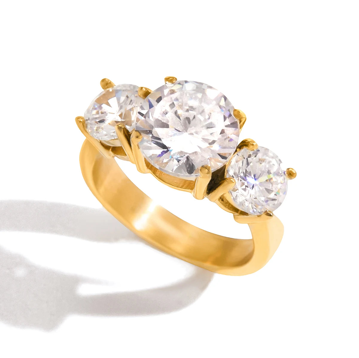 KIKA Classic MInimalist 18k Gold Color PVD Plated Droplet Shaped Large White Zircon Rings Waterproof  Stainless Steel 316L