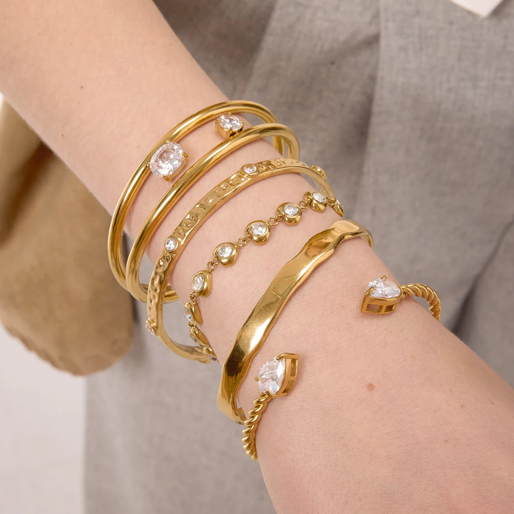 Kika Minimalist Round White Zircon Double Layer Hollow Bracelet