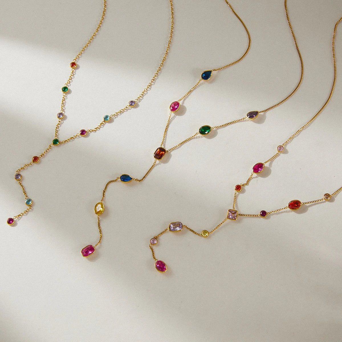 Kika Multicolor Geometric Zircon Y Shape Chain Necklace PVD Plated Stainless Steel