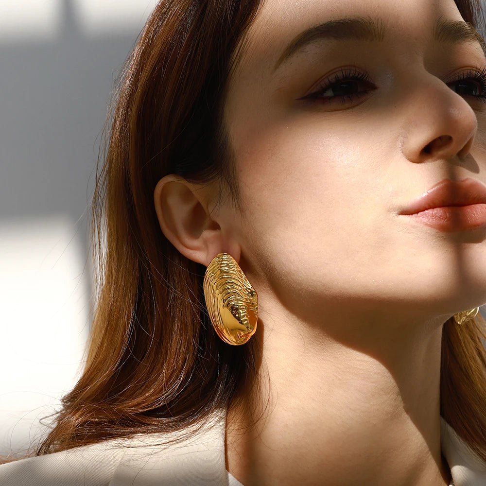 Kika Vintage Shell Couture Earrings 18K Gold Color Plated Stainless Steel Clam Shell Earrings