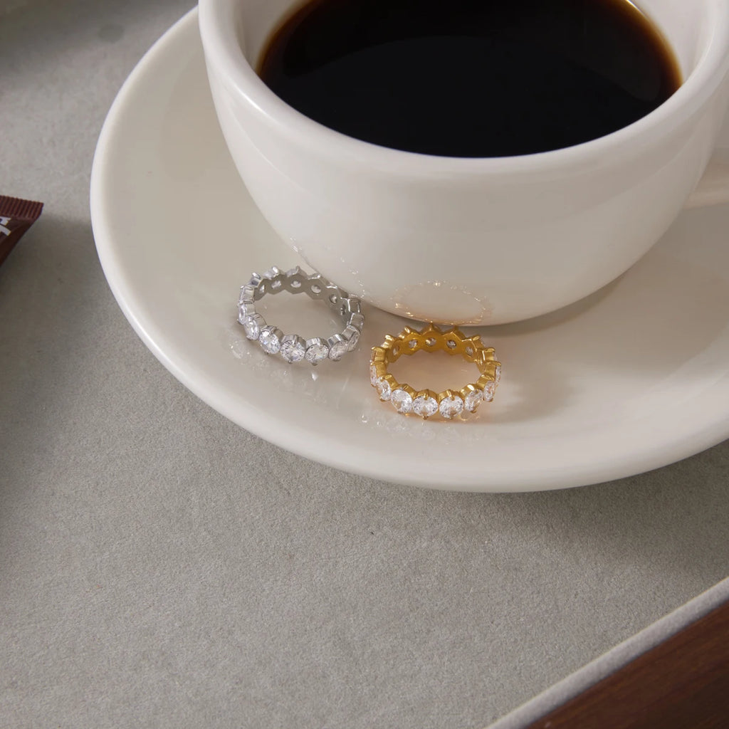 KIKA Elegant Full Round Zircon Rings  PVD Plated Stainless Steel 316Lt