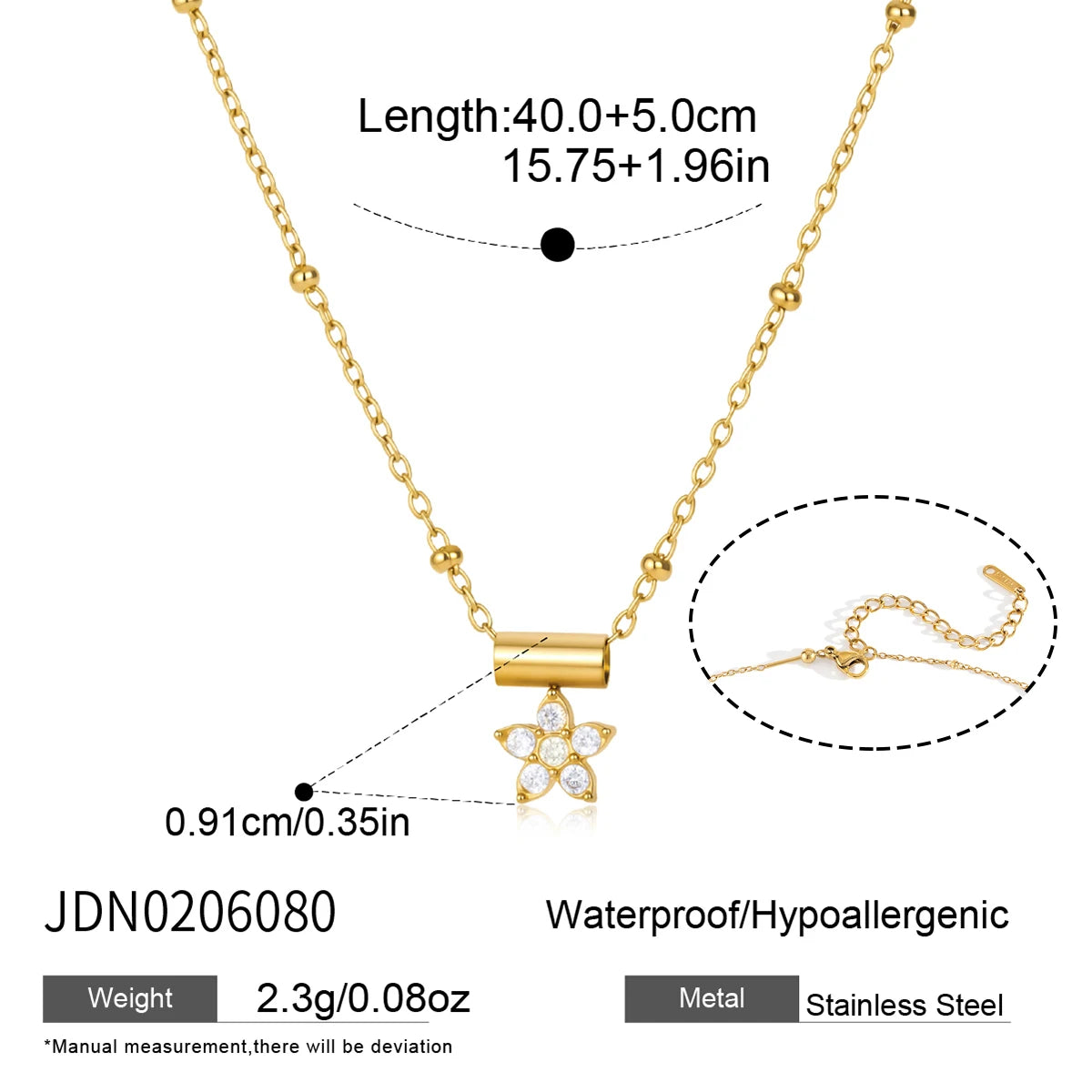 KIKA  Slideable Detachable Zircon Pendant Necklace  18K Gold PVD Plated Stainless Steel 316L