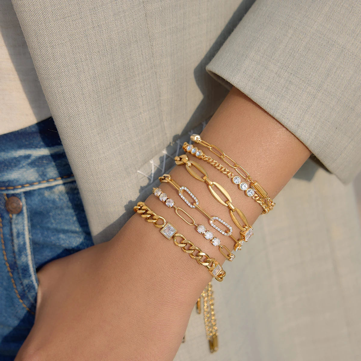 Delicate Bling Geometry Zirconia Shiny Bracelets