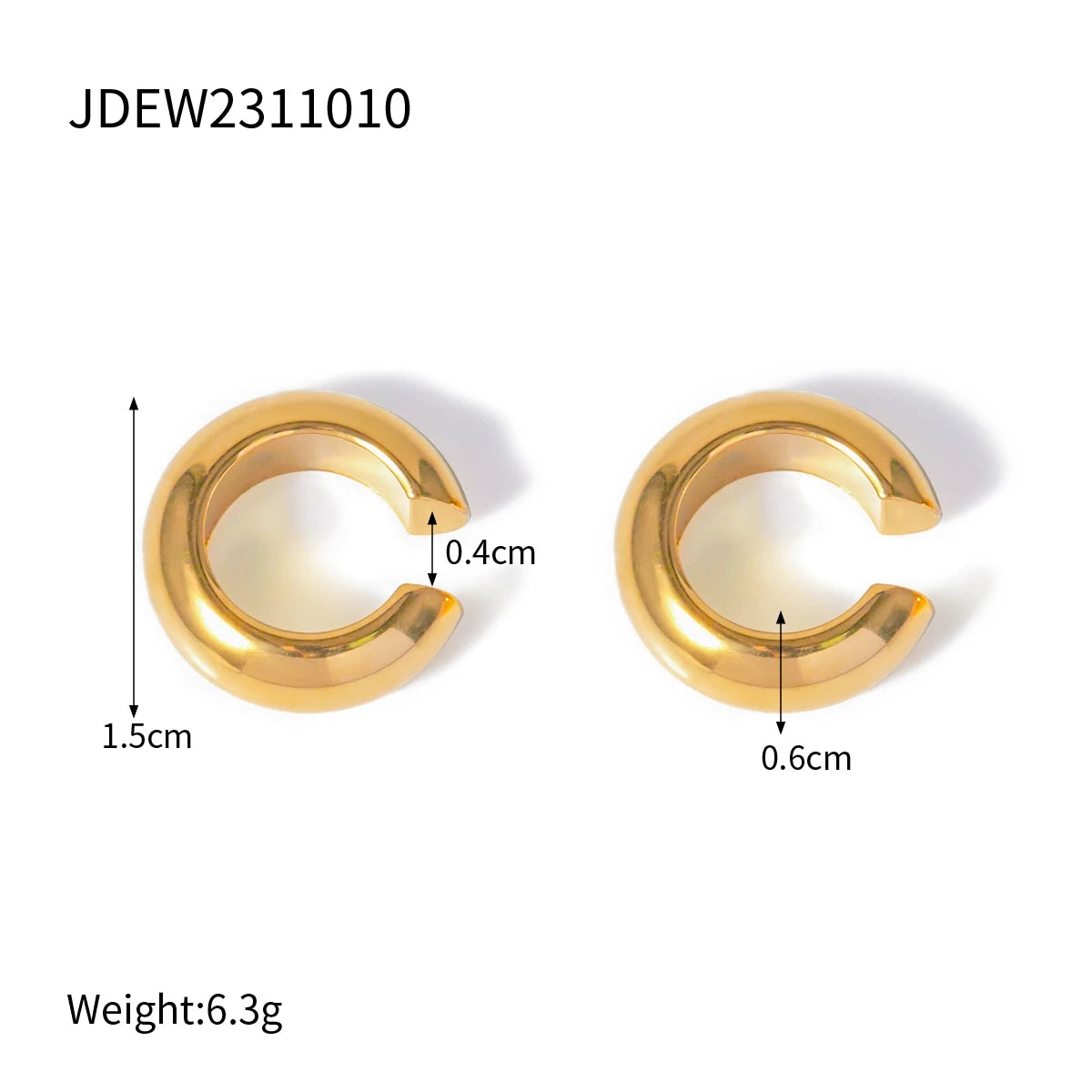 KIKA Minimalist White Zircon C-shaped Earrings 18K Gold Color PVD Plated Stainless Steel 316L Round Earrings