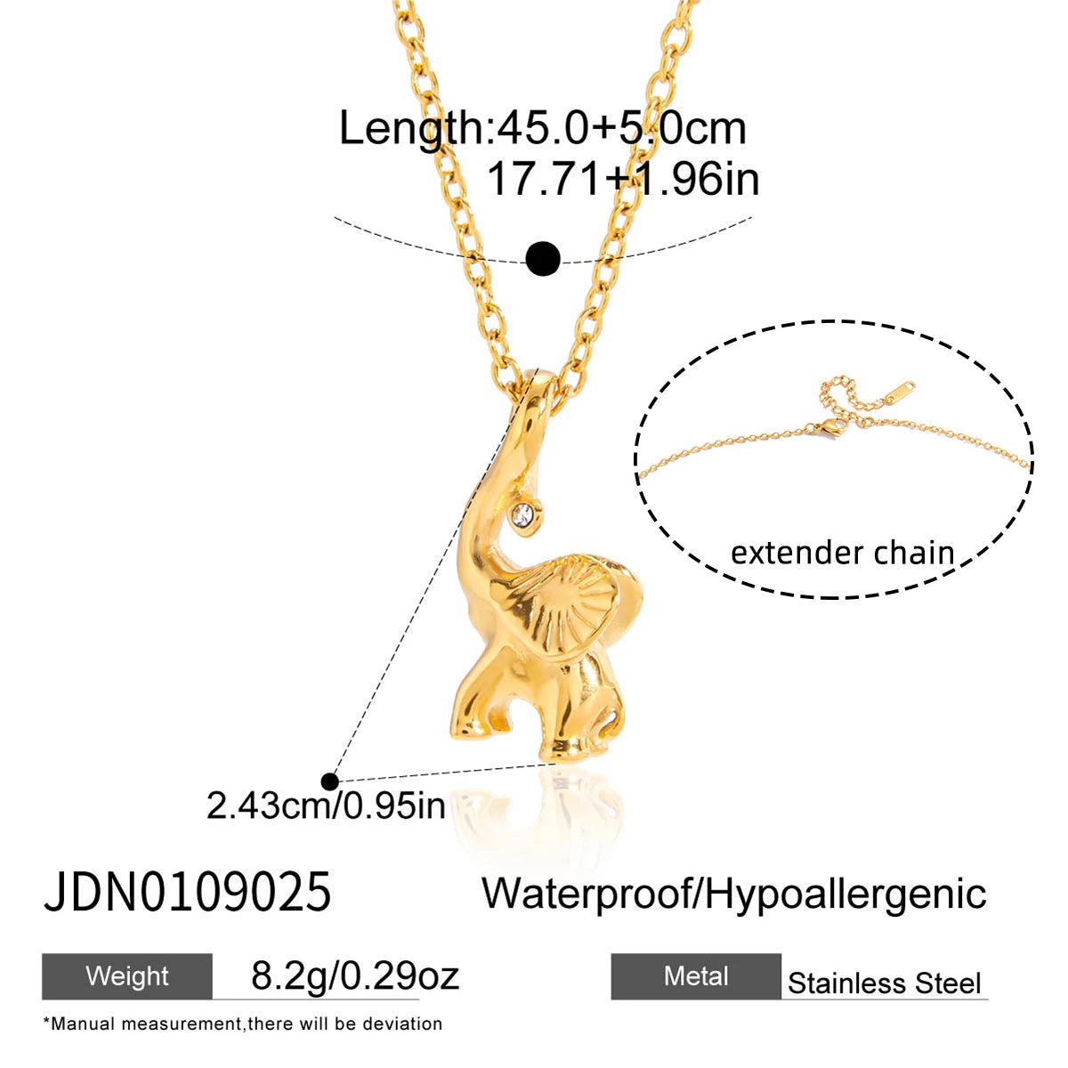 Kika Vintage White Water Diamond Elephant Animal Pendant Necklace Stainless Steel