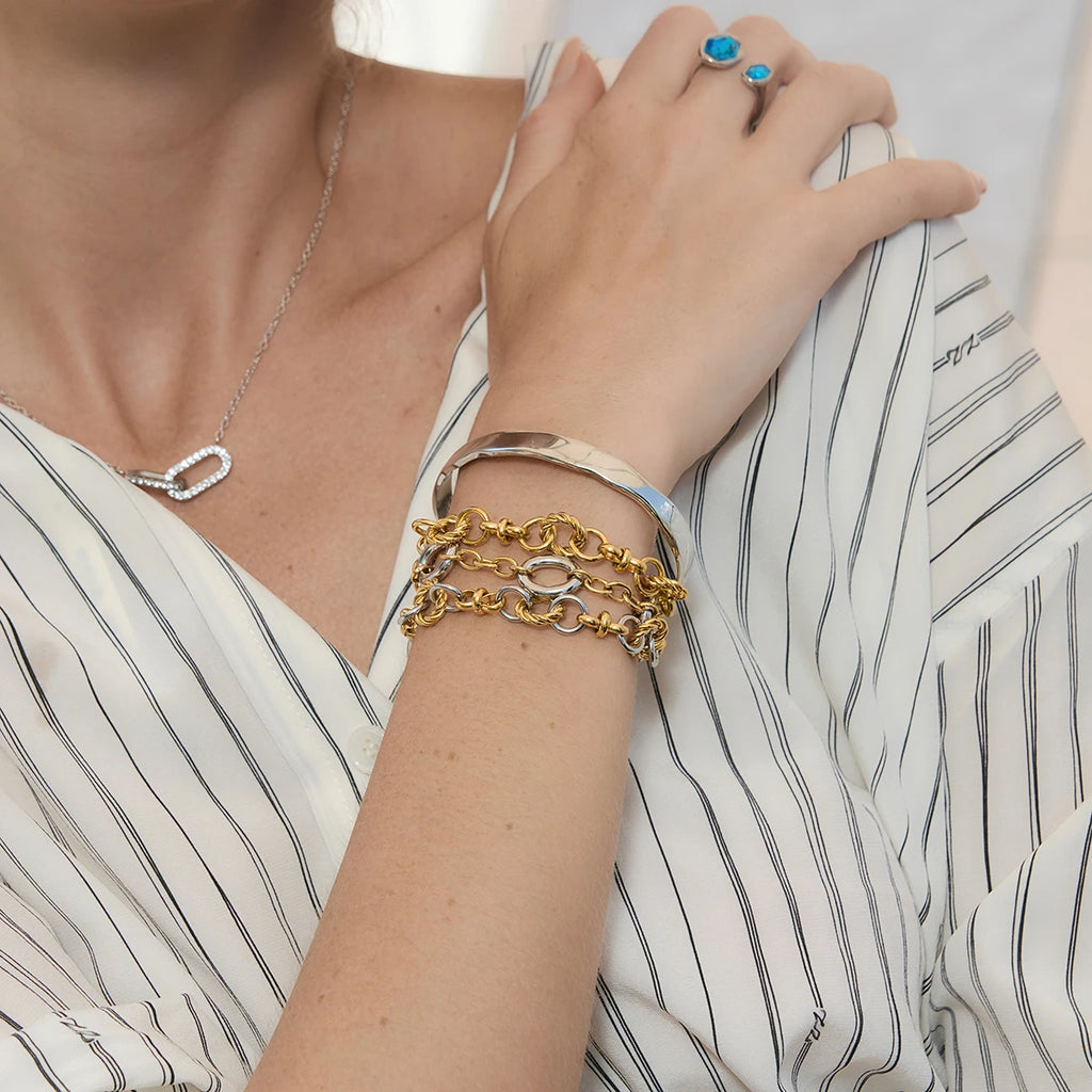 KIKA Delicate Gold And Silver Color Blocked Multi Ring Winding Chain Bracelet  PVD Plated Stainless Steel 316L